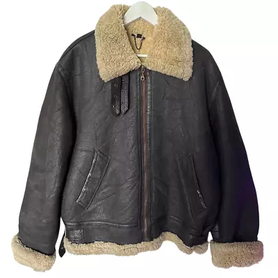 Vintage Mens Aviator B3 Flight Brown Leather Sheepskin Shearling Bomber Jacket • £115