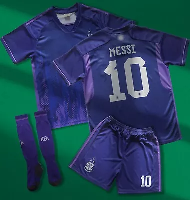 Argentina Kids Away Soccer Jersey #10 Messi Shorts & Socks Kit Set Youth Sizes • $34.99