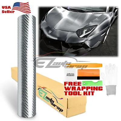 4D Silver Chrome Carbon Fiber Vinyl Car Wrap Sticker Decal Sheet Bubble Free • $99.88