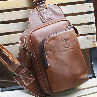 Genuine Leather Chest Bag Mens Sling Backpack Shoulder Bag Casual Daypack New • $35.99