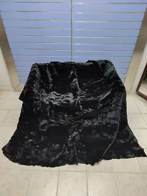 Black Real Rex Rabbit Fur Luxury Throw Blanket Leather Skin Rugs Pelts 140x200cm • $180.49