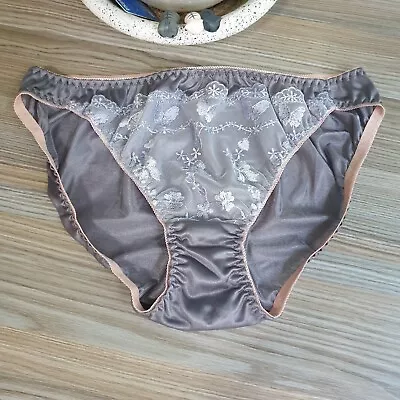 Silky Nylon Panty Sheer Dark Silver Bikini Sissy Lace VTG Brief Sz. 8 Hip 40-44  • $34.12