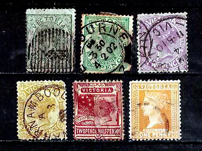 Australian States - VICTORIA  -  1863-1885 6 QV STAMPS USED. • $3.18