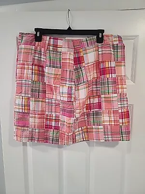 Talbots Madras Print Plaid Pink 100% Cotton Skirt Lined Size 16P • $15