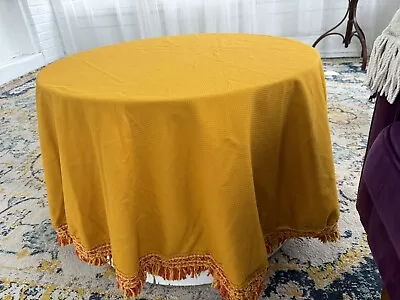 Vintage 60” Round Table Cloth 70s Fringe Orange Retro • $15