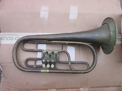 Antique Unmarked Rotary Trumpet? Flugelhorn?- Damaged Leadpipe - Parts Or Repair • $300