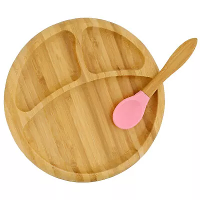 Acorn Baby Bamboo Toddler Plates With Spoon In Pink - Baby Plates With Suction • $7.99