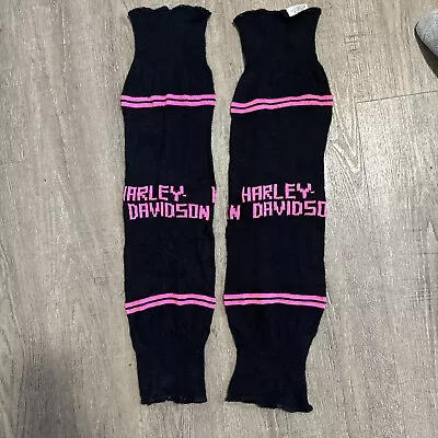 Vintage Harley Davidson Knit Leg Warmers Pair Black /Pink Made In USA • $35