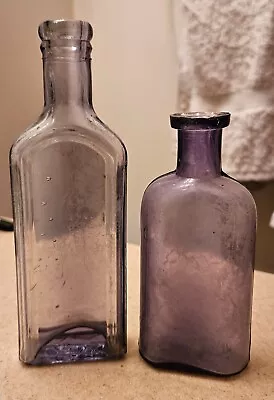 Pair Of 2 Vintage Purple Medicine Bottles Cork Top 1890s - 1900s Small • $8