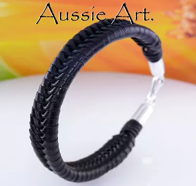 HANDMADE Kangaroo Leather Sterling Silver Armband Wristband Men Bracelet 2B-920 • £17.33