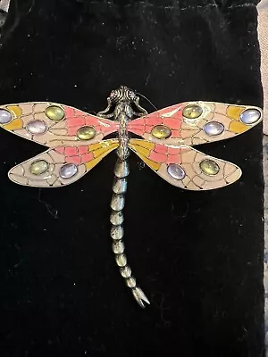 Vintage Pink And Yellow  Enamel Dragonfly Brooch Pin • $9.99