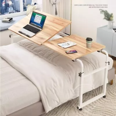 210cm Adjustable Mobile Over Bed Sofa Table Computer Laptop Desk Stand On Wheels • £129.99