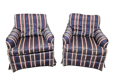 Pair Of Baker Upholstered Club Armchairs Lounge Chairs Herringbone Down Filled • $1499