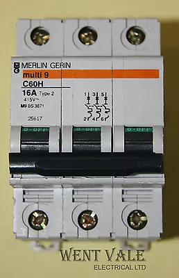 £21.55 • Buy Merlin Gerin Multi 9 - 25617 - C60H - 16a Type 2 Triple Pole MCB Used