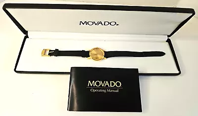 Movado Bold Ladies Watch Gold Face Swiss Black Leather Band 2894494 Box Manual  • $179.95