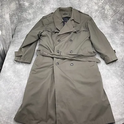 Adolfo Trench Coat Men 42R Green Epaulets Double Breasted Quilt Lined Classic • $55.97