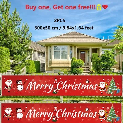 $15.88 • Buy 2Pcs 9FT Large Merry Christmas Banner Sign Santa Outdoor Indoor Decoration Home