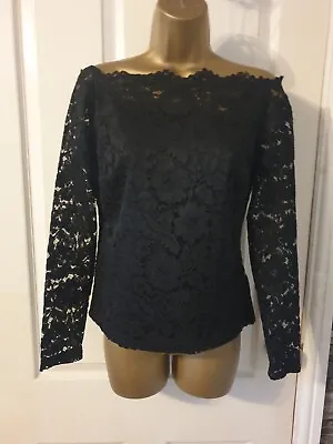 NEXT LACE   LADIES TOP SIZE 10  Top  Off Shoulder Black ZIP BACK New • £4.99