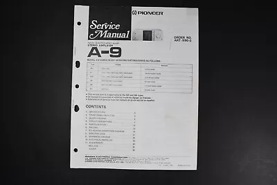 Pioneer A-9 Non Switching Stereo Amplifier Service Manual - Genuine Original • $24.99