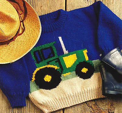 £1.99 • Buy Tractor Farm Sweater Baby Children Knitting Pattern Aran Wool 22  -28  