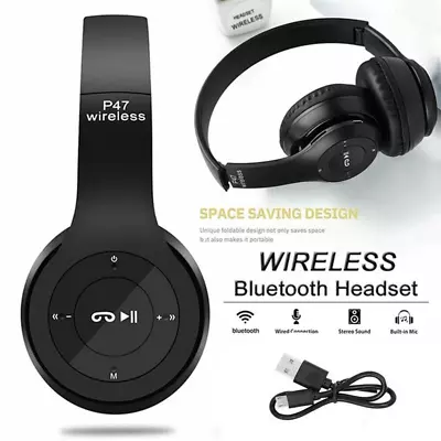 Wireless Bluetooth Headphones With Noise Cancelling Over-Ear Earphones 5.1 UK • £6.59