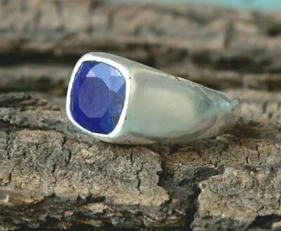 Solid 925 Sterling Silver Blue Sapphire Zircon Cut Gemstone Mens Ring Jewelry • $44.09