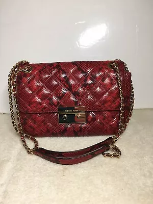 Michael Kors Sloan Large Quilted Reptile Embossed Leather Chain Shoulder Bag Red • $120