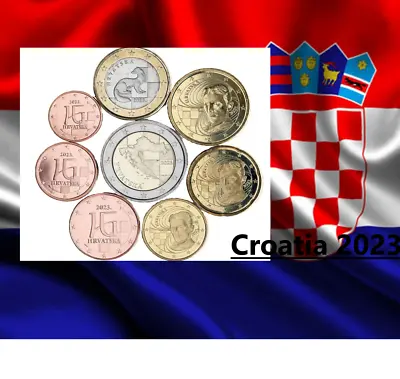 Croatia Coins 1 2 5 10 20 50 Eurocent  2 Euro 2023 Tesla Map Chequers Marten HR • £3.93