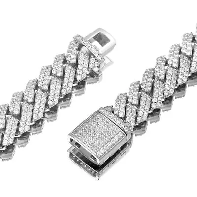 12mm Iced CZ Out Cuban Link Bracelet Chain White Gold Stainless Steel For Men • $77.07