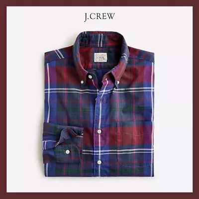 NWT - J CREW Secret Wash Classic Fit Cotton Poplin Shirt Plaid Blue Red Sz M $89 • $29.50