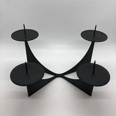 Mid Century Brutalist Style Candle Holder 4 Pillar Ball Black Wrought Metal MCM • $29.99