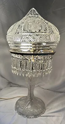 Large 24  Antique American Brilliant Cut Crystal Mushroom Shade Lamp • $1250