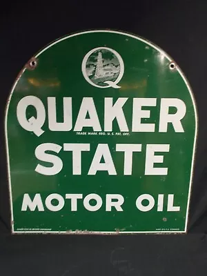 Vtg QUAKER STATE MOTOR OIL  Tombstone  Dbl-Sided Sign 28¾  X 26½  Ca 40s-50s? • $579