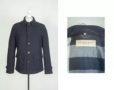 Burberry Brit Wool Black Blue Pea Coat Bomber Jacket Size M • $189