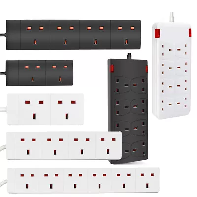 £8.59 • Buy Extension Lead Cable Electric Plug Socket UK Mains Power  2 4 6 8 Gang Way Black