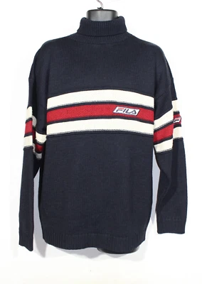 £49.99 • Buy Vintage FILA Jumper Size 2XL XXL Blue Wool Blend Roll Neck Sweater 90s Y2K Mens