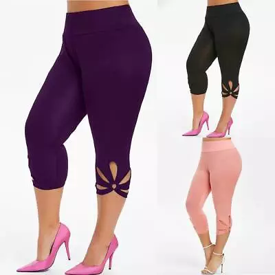 Womens Stretch Capri 3/4 Cropped Pants Ladies Skinny Leggings Trousers Plus Size • $17.19
