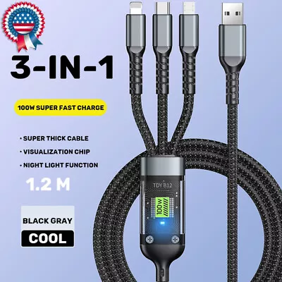 3-in-1 100W 5A Fast Charging USB To Type-C Micro Fast Charger Cable For IPhone • $4.99