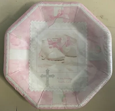Communion Christening Baptism Party Supplies Pink Girl Snack Plates (Pk.8) • $7.95