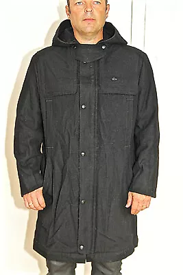 Pretty Wool Coat Black Hoodie Winter Man Lacoste Devanlay Size 50/4 • $286.79