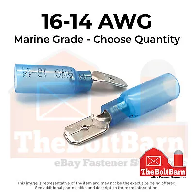 Blue Heat Shrink Marine Grade Male Spade Crimp Connectors Terminals AWG 16-14 • $60.88