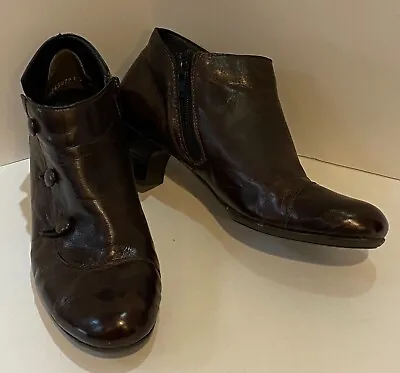 Reiker EUR 37 US 6.5 Brown Leather Vtg Inspired Bootie Heels Morocco • $24.99