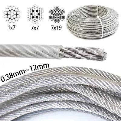 304 Stainless Steel Wire Rope Cable Rigging PVC Clear Plastic Coated 0.38mm~12mm • £4.24