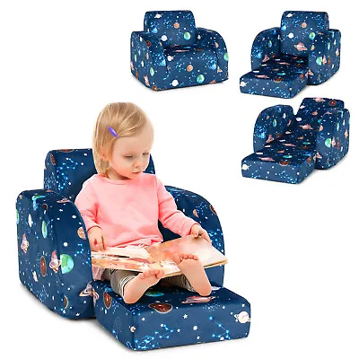 $99.98 • Buy Costway 3-in-1 Convertible Kid Sofa Bed Flip-Out Chair Lounger For Toddler Blue