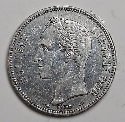 1912 - 5 Bolivares Venezuela Coin- Silver Coin  Lei 900- 25 Gram- Y# 24.2- NICE! • $40.50