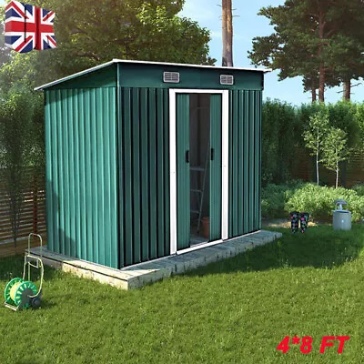 4x8/6 FT Galvanised Metal Garden Storage Shed W/ Door WITH FREE BASE Outdoor B • £185.95