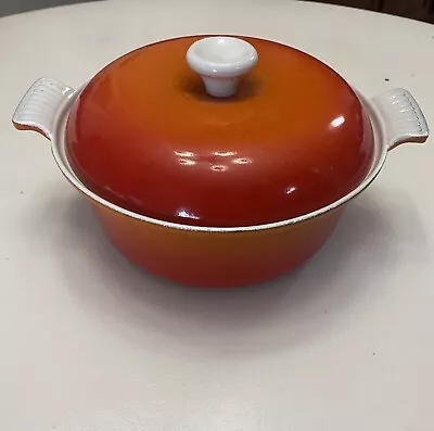 Descoware Orange Enamel Cast Iron Vintage Round Dutch Oven 2 Qt Belgium • $39.99