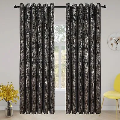 French Crushed Velvet Curtains PAIR Of Eyelet Ring Top Fully Lined Ready Made • £25.49