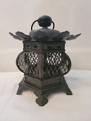 Vintage Japanese Pagoda Garden Black Cast Iron Hanging Lantern • $99.99