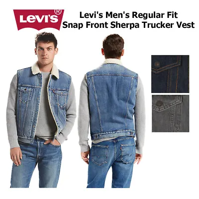 $61.09 • Buy Levi's Men's Denim Regular Fit Snap Front Sherpa Trucker Jean Vest